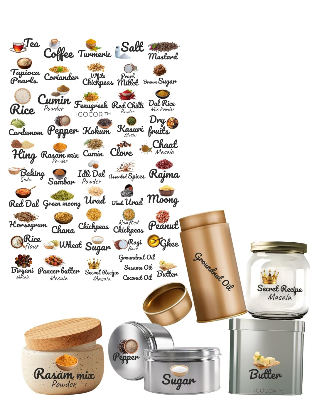 3D Waterproof Kitchen Spice Jar Label Stickers (Premium)